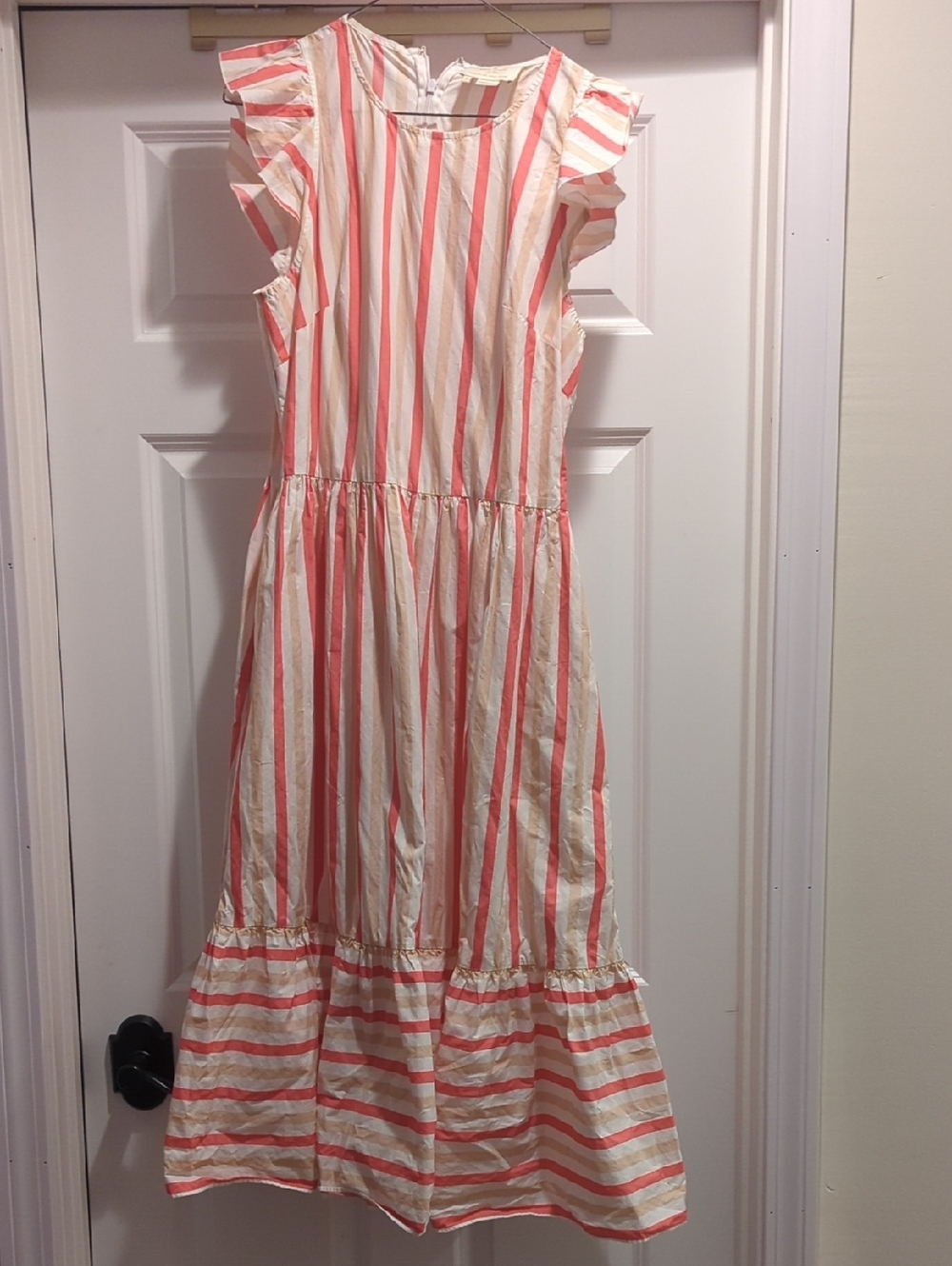 kate spade Coral & Cream Striped Ruffle-Sleeve Midi Dress